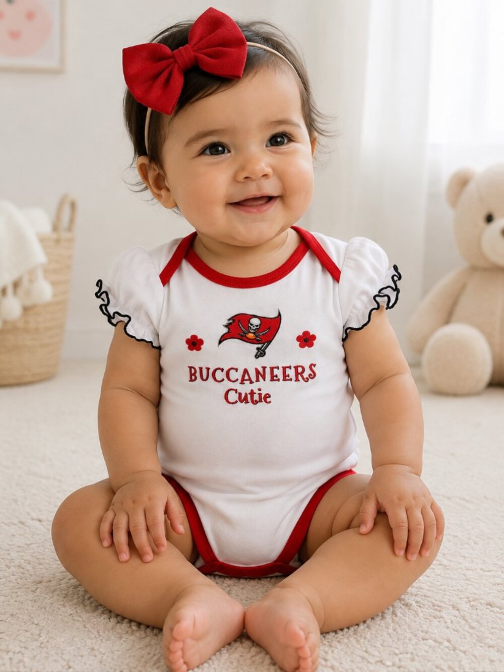 NFL Team Apparel Tampa Bay Buccaneers Baby Bodysuit 3-6M Ruffle Sleeves